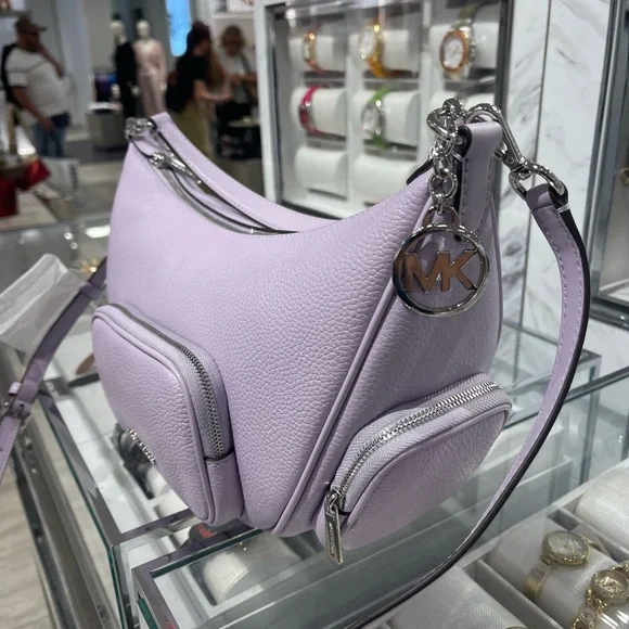 MICHAEL KORS Merritt Medium Pebbled Leather Convertible Shoulder BagQuartz NWT